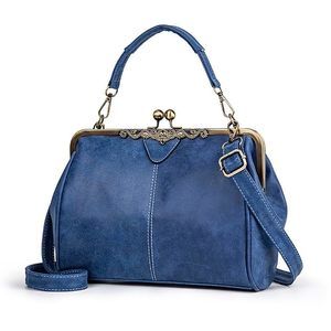 Handbag Leather Shoulder Bag Kiss Lock Top Handle Satchel Purse :3